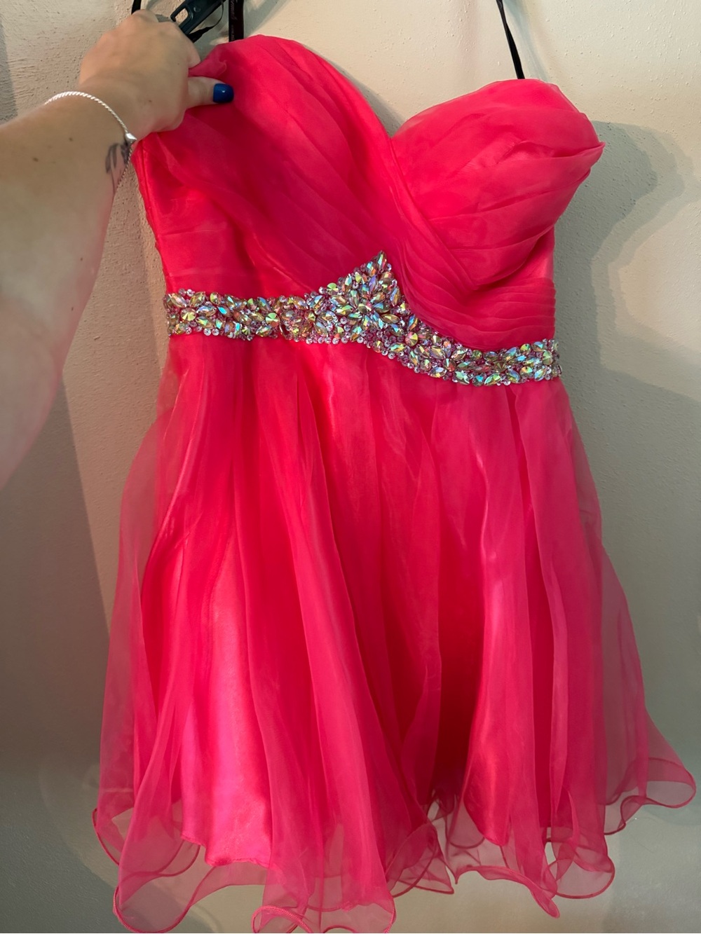 Milano Hot Pink Strapless Tulle Party Dress with Crystal Waist - Picture 6 of 7
